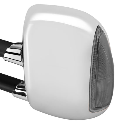 RETROVISORES EXTENDIBLES TOWING MIRROR - 99-07 FORD F-250, F-350, F-450, F-550 - SUPER DUTY - PAIR - POWERED W/ HEATED - SMOKE SIGNAL - CHROME