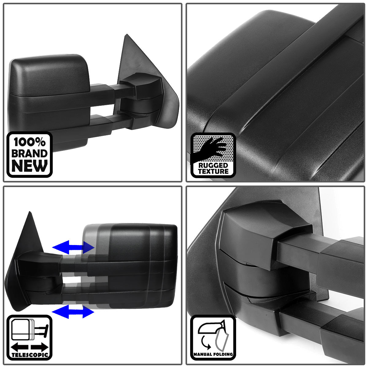 RETROVISORES EXTENDIBLES TOWING MIRROR - 04-14 FORD F-150 - PAIR - FITS MODELS WITH UNPOWERED / UNHEATED GLASS MIRRORS ONLY - BLACK