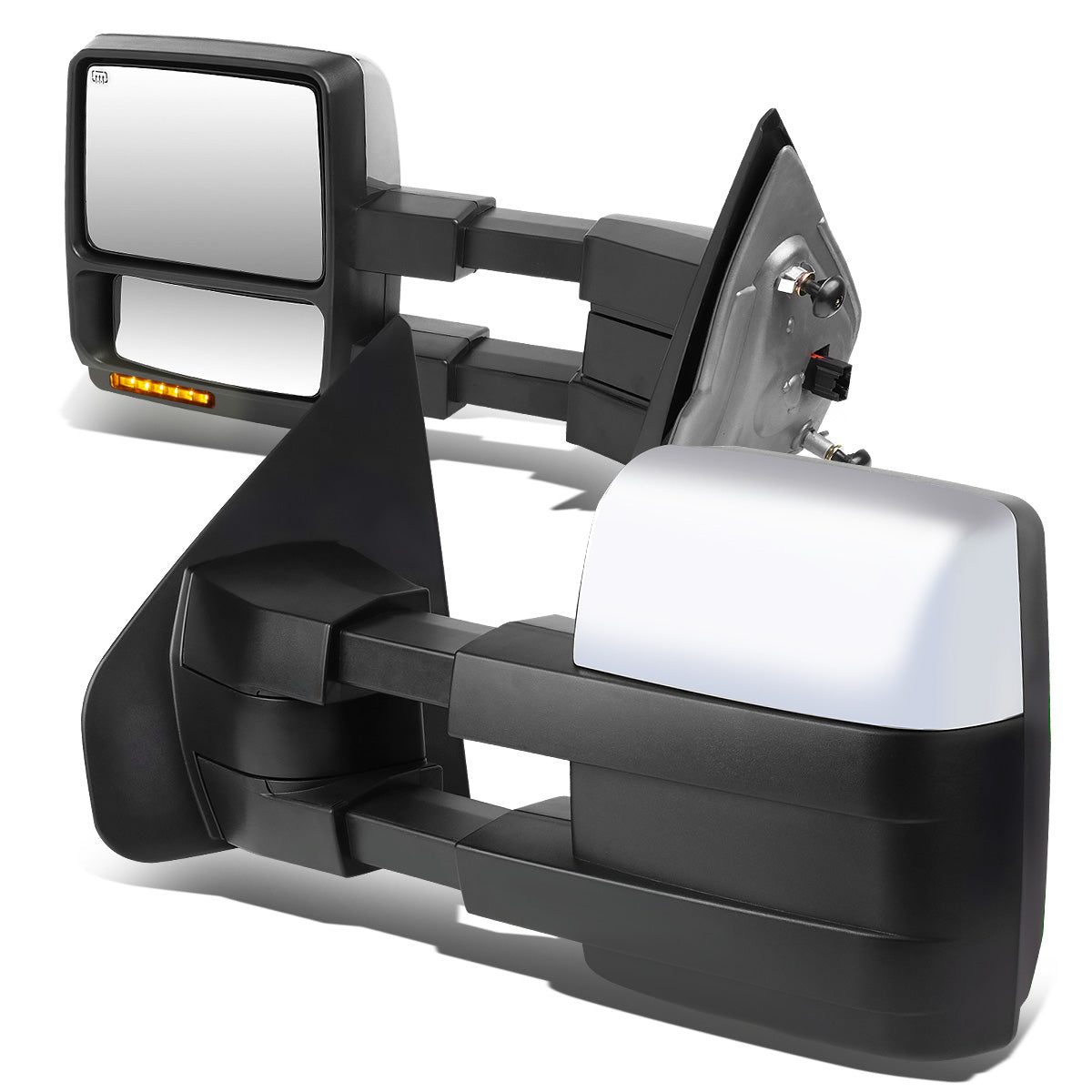 RETROVISORES EXTENDIBLES TOWING MIRROR - 04-14 FORD F-150 - PAIR - MANUAL W/ HEATED - CHROME - LED AMBER SIGNAL