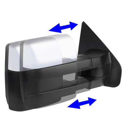 RETROVISORES EXTENDIBLES TOWING MIRROR - 04-14 FORD F-150 - PAIR - MANUAL W/ HEATED - CHROME - LED AMBER SIGNAL
