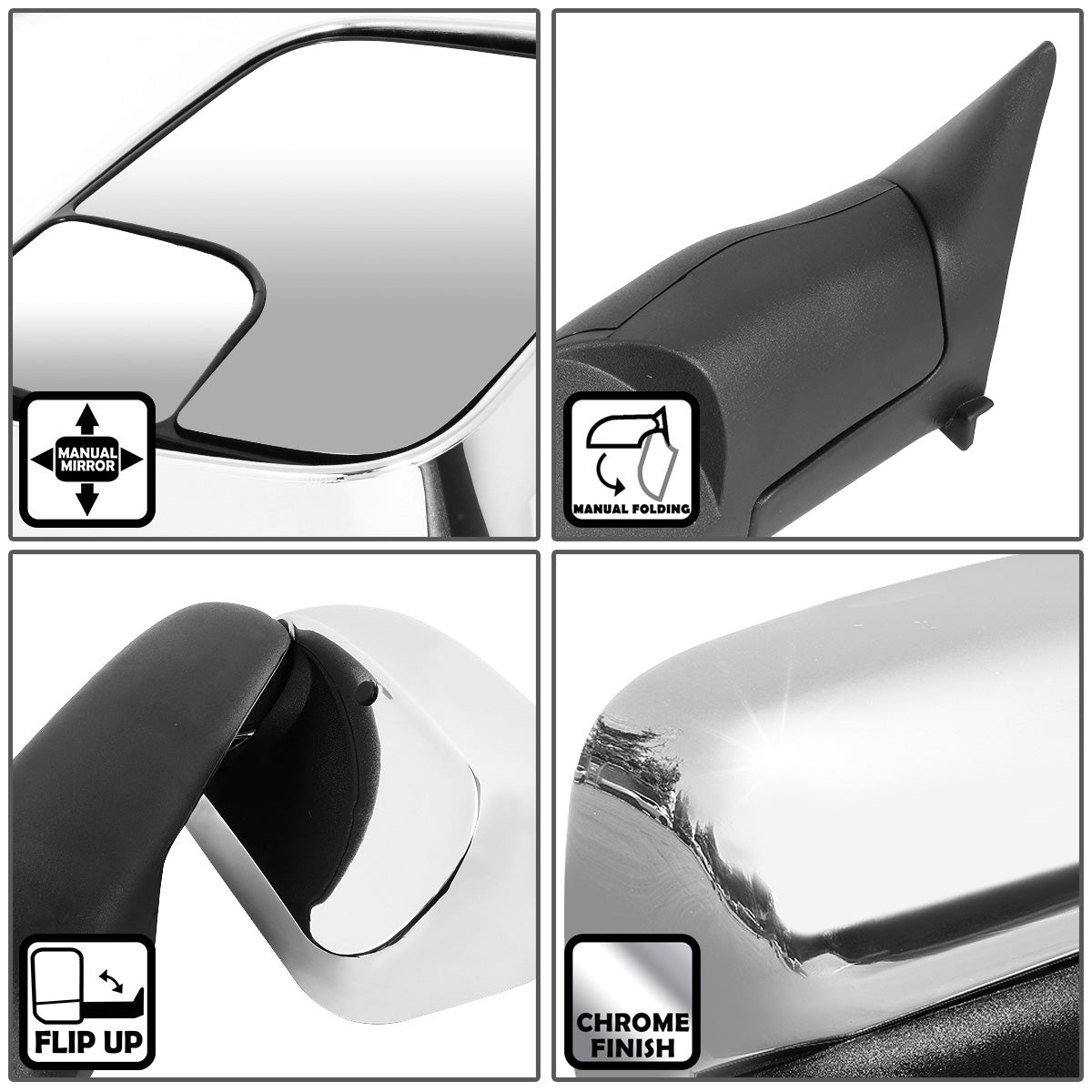 RETROVISORES EXTENDIBLES TOWING MIRROR - 94-01 DODGE RAM 1500 / 94-02 DODGE RAM 2500, 3500 - PAIR - MANUAL W/O HEATED W/O SIGNAL - FITS MODELS WITH MANUAL ADJUSTMENT MIRRORS - CHROME