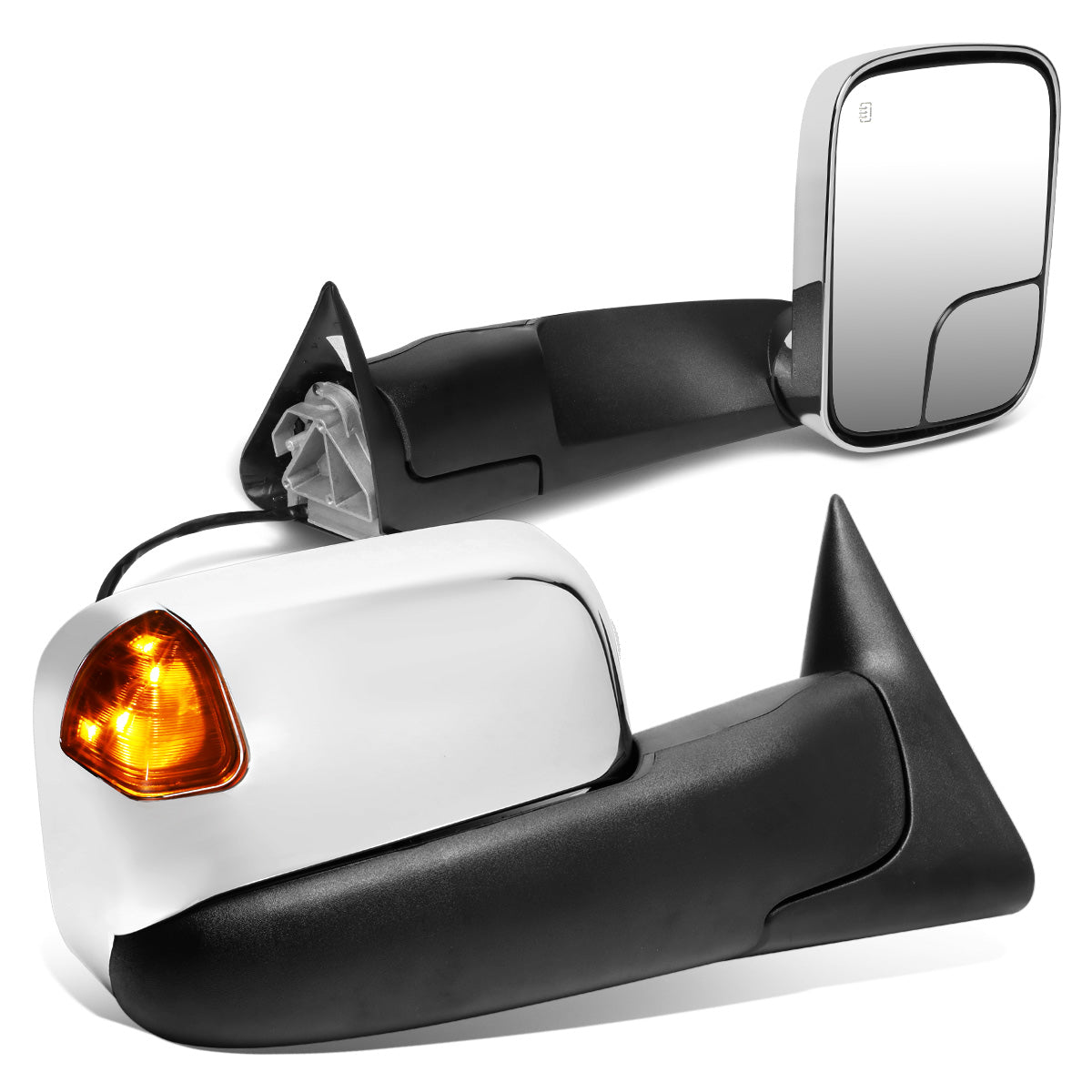 RETROVISORES EXTENDIBLES TOWING MIRROR - 98-02 DODGE RAM 1500, 2500, 3500 - PAIR - POWERED W/ HEATED - LED AMBER SIGNAL - CHROME