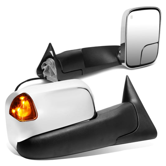 RETROVISORES EXTENDIBLES TOWING MIRROR - 98-02 DODGE RAM 1500, 2500, 3500 - PAIR - POWERED W/ HEATED - LED AMBER SIGNAL - CHROME