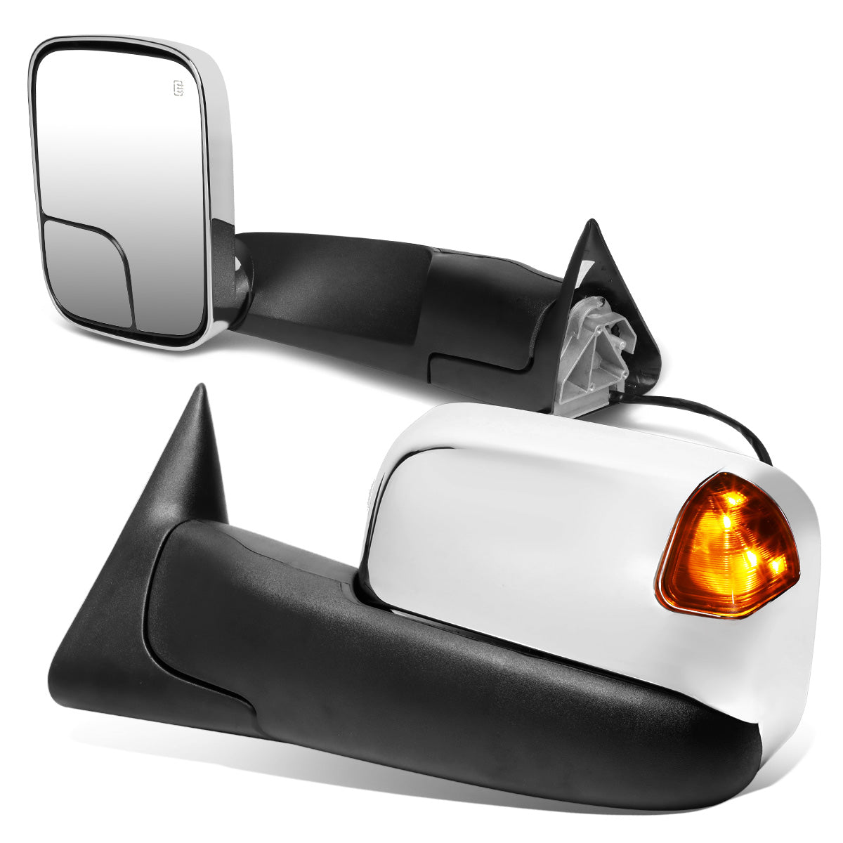 RETROVISORES EXTENDIBLES TOWING MIRROR - 98-02 DODGE RAM 1500, 2500, 3500 - PAIR - POWERED W/ HEATED - LED AMBER SIGNAL - CHROME