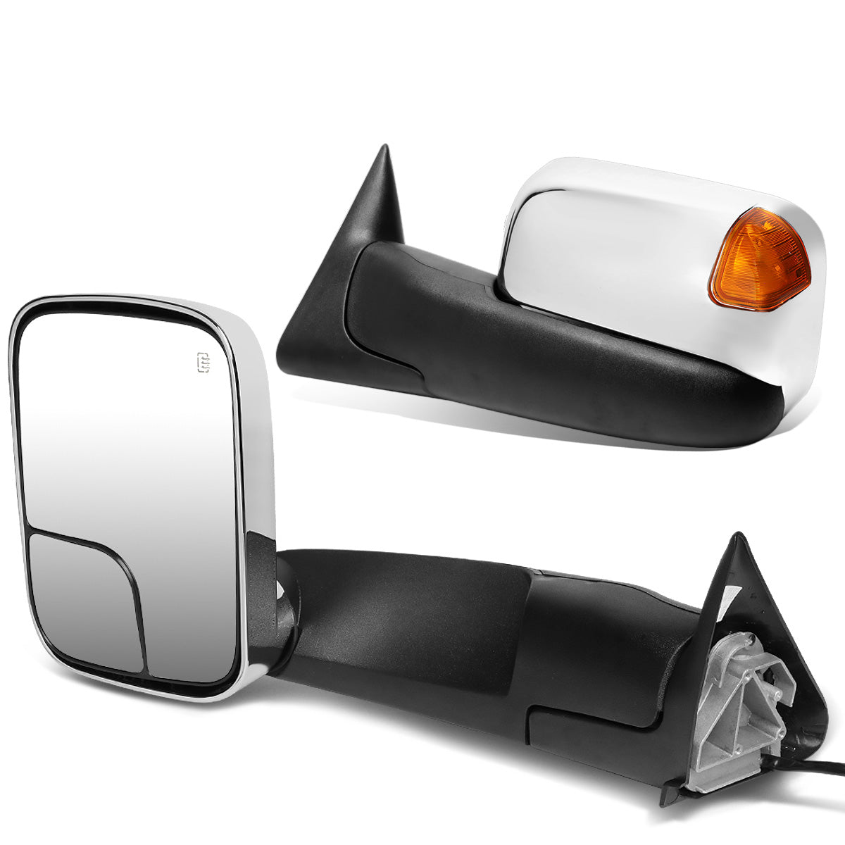 RETROVISORES EXTENDIBLES TOWING MIRROR - 98-02 DODGE RAM 1500, 2500, 3500 - PAIR - POWERED W/ HEATED - LED AMBER SIGNAL - CHROME