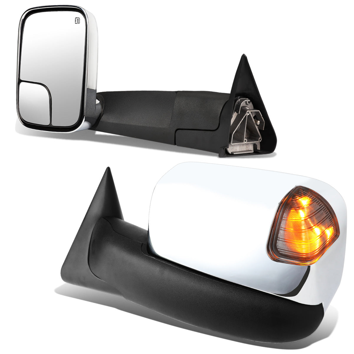 RETROVISORES EXTENDIBLES TOWING MIRROR - 98-02 DODGE RAM 1500, 2500, 3500 - PAIR - POWERED W/ HEATED - LED SMOKE SIGNAL - CHROME