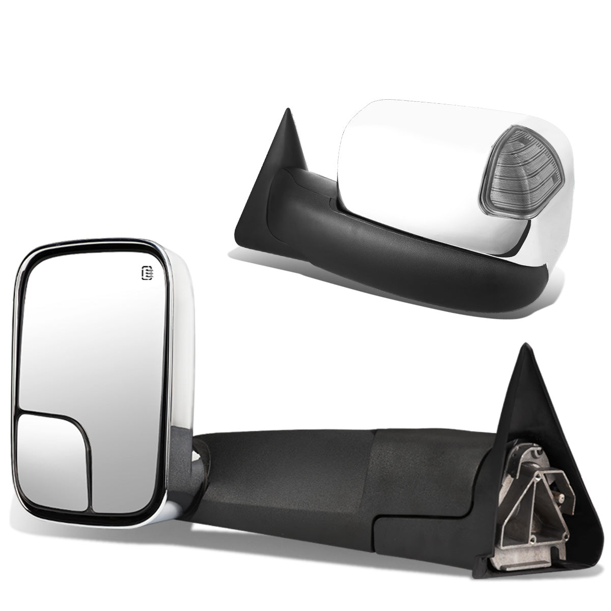 RETROVISORES EXTENDIBLES TOWING MIRROR - 98-02 DODGE RAM 1500, 2500, 3500 - PAIR - POWERED W/ HEATED - LED SMOKE SIGNAL - CHROME