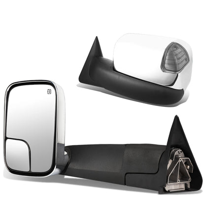 RETROVISORES EXTENDIBLES TOWING MIRROR - 98-02 DODGE RAM 1500, 2500, 3500 - PAIR - POWERED W/ HEATED - LED SMOKE SIGNAL - CHROME