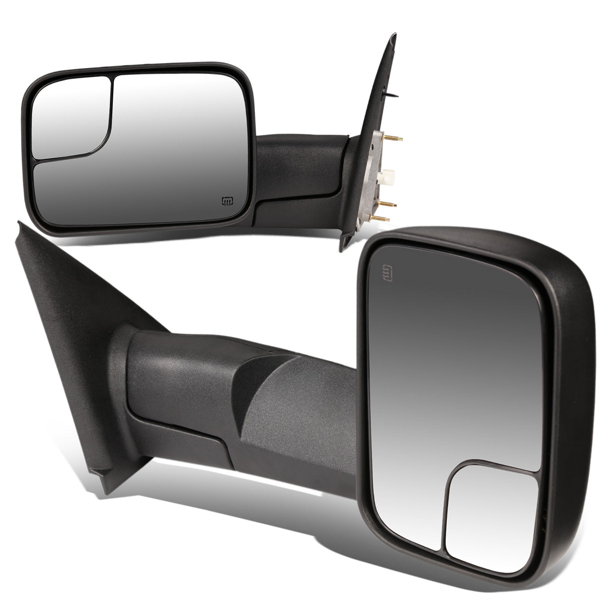 RETROVISORES EXTENDIBLES TOWING MIRROR - 02-08 DODGE RAM 1500 / 03-09 DODGE RAM 2500, 3500 - PAIR - POWERED W/ HEATED W/O SIGNAL - BLACK