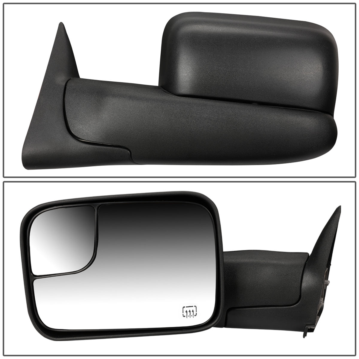 RETROVISORES EXTENDIBLES TOWING MIRROR - 02-08 DODGE RAM 1500 / 03-09 DODGE RAM 2500, 3500 - PAIR - POWERED W/ HEATED W/O SIGNAL - BLACK