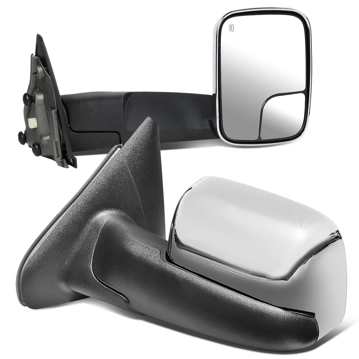 RETROVISORES EXTENDIBLES TOWING MIRROR - 02-08 DODGE RAM 1500 / 03-09 DODGE RAM 2500, 3500 - PAIR - POWERED W/ HEATED W/O SIGNAL - CHROME