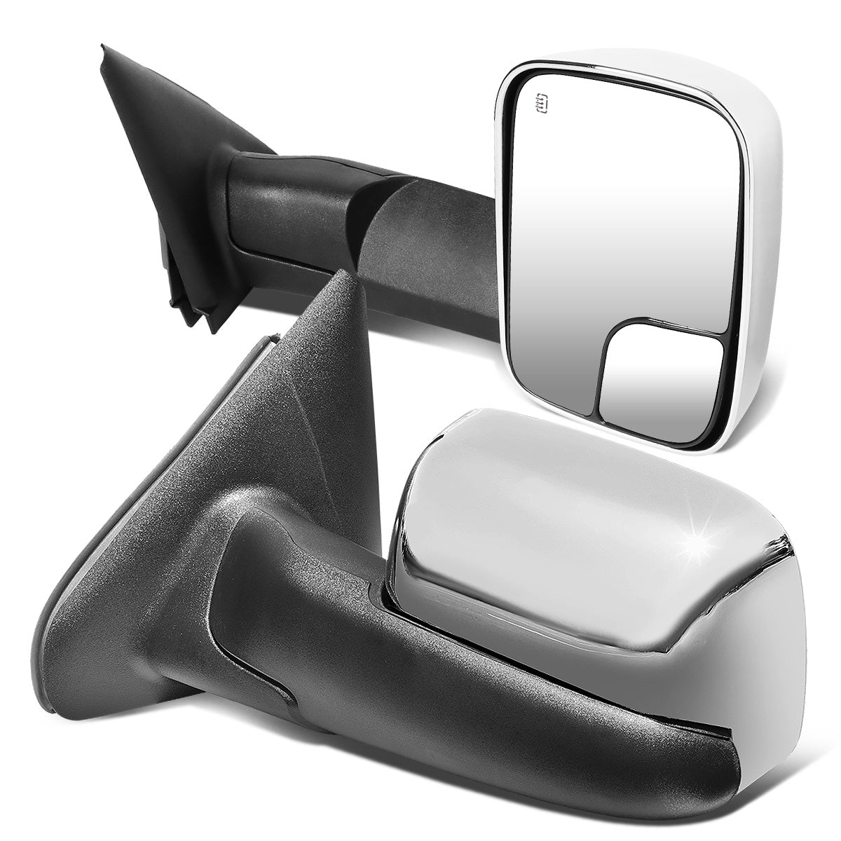 RETROVISORES EXTENDIBLES TOWING MIRROR - 02-08 DODGE RAM 1500 / 03-09 DODGE RAM 2500, 3500 - PAIR - POWERED W/ HEATED W/O SIGNAL - CHROME
