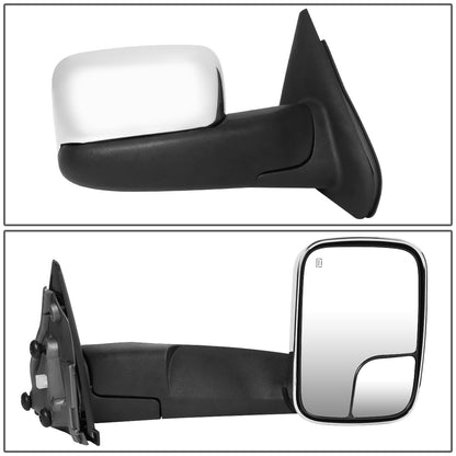 RETROVISORES EXTENDIBLES TOWING MIRROR - 02-08 DODGE RAM 1500 / 03-09 DODGE RAM 2500, 3500 - PAIR - POWERED W/ HEATED W/O SIGNAL - CHROME