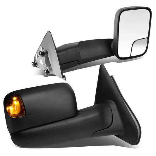 RETROVISORES EXTENDIBLES TOWING MIRROR - 02-08 DODGE RAM 1500 / 03-09 RAM 2500, 3500 - PAIR - MANUAL, W/ O HEATED - LED AMBER SIGNAL - BLACK
