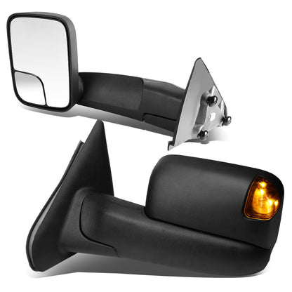 RETROVISORES EXTENDIBLES TOWING MIRROR - 02-08 DODGE RAM 1500 / 03-09 RAM 2500, 3500 - PAIR - MANUAL, W/ O HEATED - LED AMBER SIGNAL - BLACK