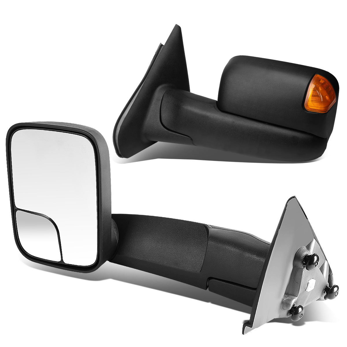 RETROVISORES EXTENDIBLES TOWING MIRROR - 02-08 DODGE RAM 1500 / 03-09 RAM 2500, 3500 - PAIR - MANUAL, W/ O HEATED - LED AMBER SIGNAL - BLACK