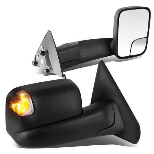 RETROVISORES EXTENDIBLES TOWING MIRROR - 02-08 DODGE RAM 1500 / 03-09 RAM 2500, 3500 - PAIR - MANUAL, W/ O HEATED - LED SMOKE SIGNAL - BLACK