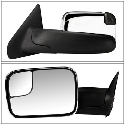 RETROVISORES EXTENDIBLES TOWING MIRROR - 02-08 DODGE RAM 1500 / 03-09 RAM 2500, 3500 - PAIR - MANUAL, W/ O HEATED - LED SMOKE SIGNAL - CHROME