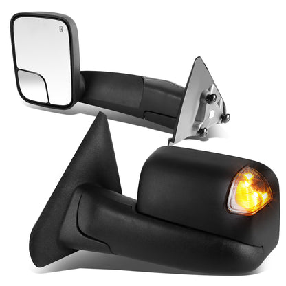 RETROVISORES EXTENDIBLES TOWING MIRROR - 02-08 DODGE RAM 1500 / 03-09 DODGE RAM 2500, 3500 - PAIR - POWERED W/ HEATED - SMOKE SIGNAL - BLACK