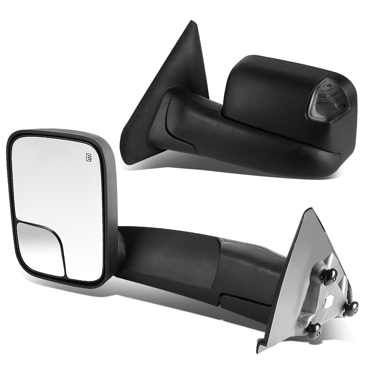 RETROVISORES EXTENDIBLES TOWING MIRROR - 02-08 DODGE RAM 1500 / 03-09 DODGE RAM 2500, 3500 - PAIR - POWERED W/ HEATED - SMOKE SIGNAL - BLACK