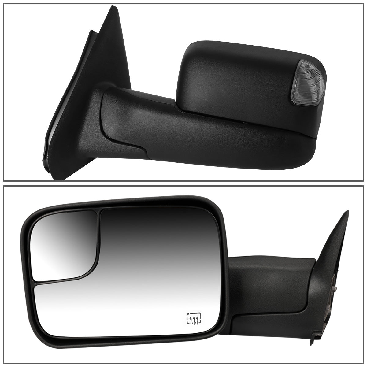 RETROVISORES EXTENDIBLES TOWING MIRROR - 02-08 DODGE RAM 1500 / 03-09 DODGE RAM 2500, 3500 - PAIR - POWERED W/ HEATED - SMOKE SIGNAL - BLACK