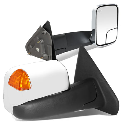 RETROVISORES EXTENDIBLES TOWING MIRROR - 02-08 DODGE RAM 1500 / 03-09 DODGE RAM 2500, 3500 - PAIR - POWERED W/ HEATED - AMBER SIGNAL - CHROME