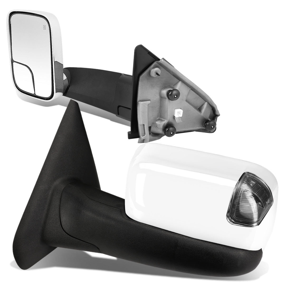 RETROVISORES EXTENDIBLES TOWING MIRROR - 02-08 DODGE RAM 1500 / 03-09 DODGE RAM 2500, 3500 - PAIR - POWERED W/ HEATED - SMOKE SIGNAL - CHROME