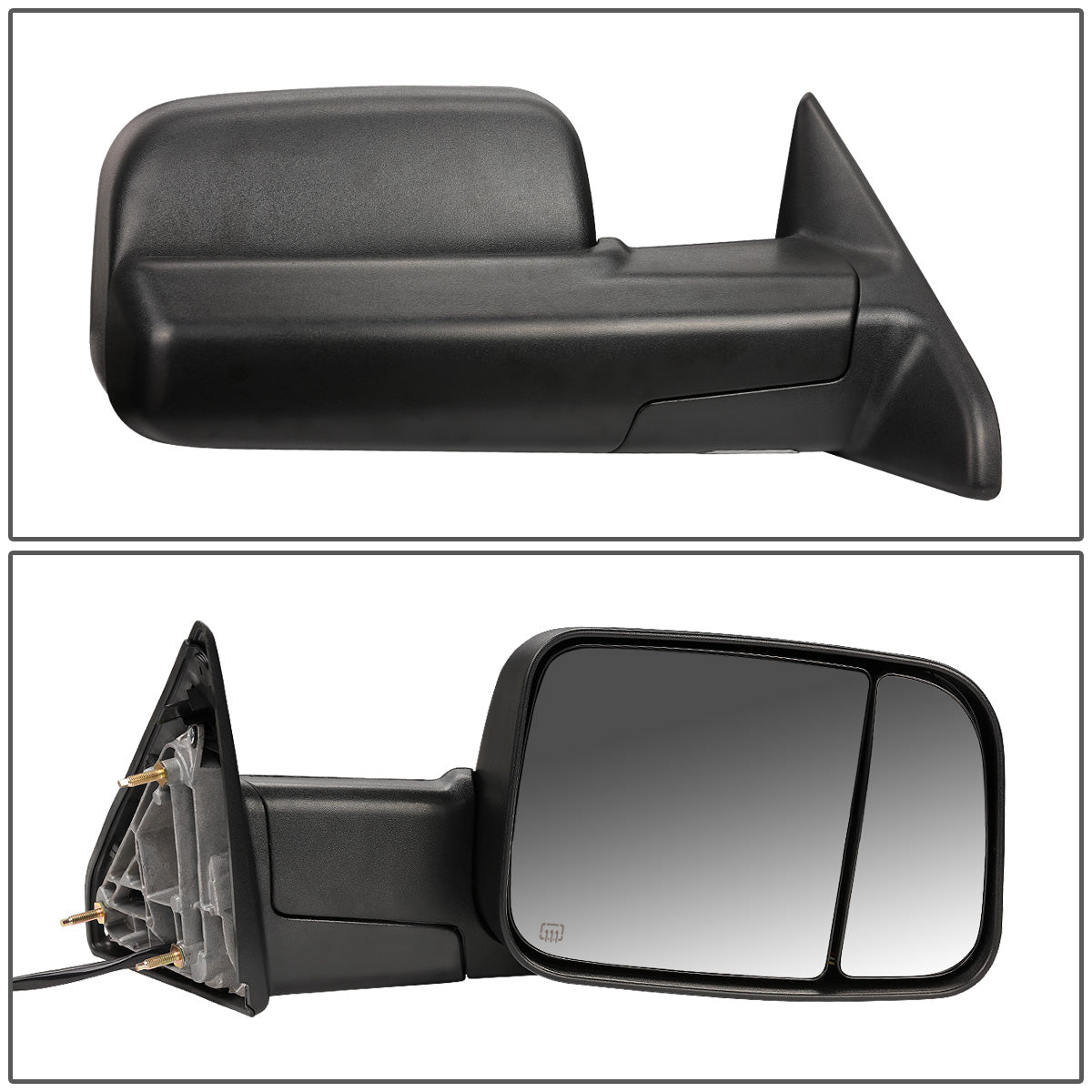 RETROVISORES EXTENDIBLES TOWING MIRROR - 09-16 DODGE RAM 1500 / 10-16 DODGE RAM 2500, 3500, 4500, 5500 - PAIR - POWERED W/ HEATED - BLACK
