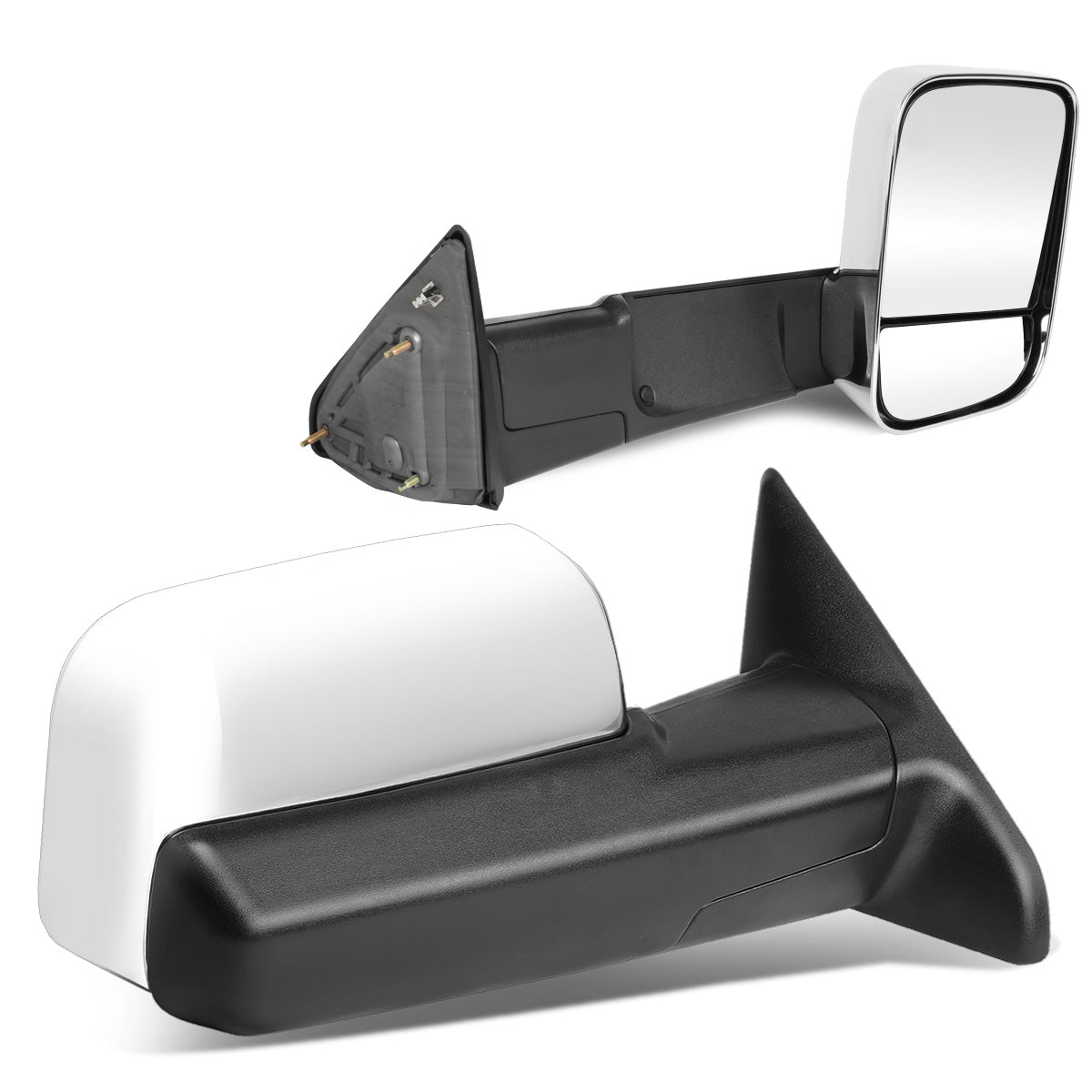 RETROVISORES EXTENDIBLES TOWING MIRROR - 09-16 DODGE RAM 1500 / 10-16 DODGE RAM 2500, 3500, 4500, 5500 - PAIR - MANUAL, W/ O HEATED W/ PUDDLE LIGHT - CHROME