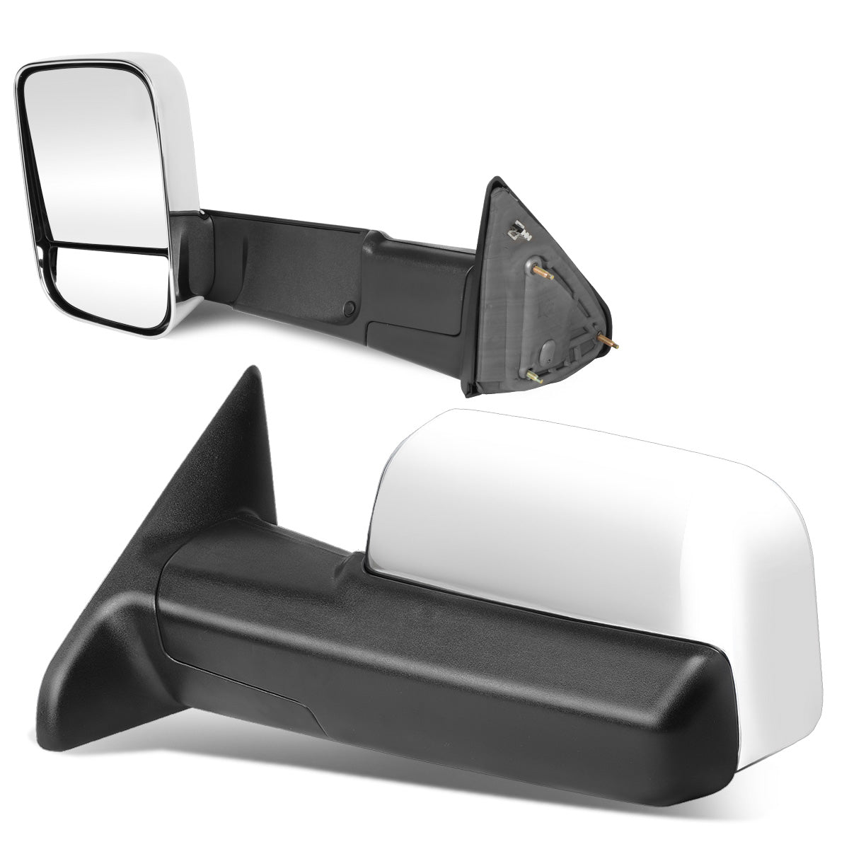 RETROVISORES EXTENDIBLES TOWING MIRROR - 09-16 DODGE RAM 1500 / 10-16 DODGE RAM 2500, 3500, 4500, 5500 - PAIR - MANUAL, W/ O HEATED W/ PUDDLE LIGHT - CHROME