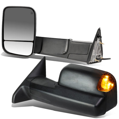 RETROVISORES EXTENDIBLES TOWING MIRROR - 09-16 DODGE RAM 1500 / 10-16 RAM 2500, 3500, 4500, 5500 - PAIR - POWERED, W/ HEATED - LED AMBER SIGNAL - BLACK