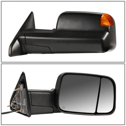 RETROVISORES EXTENDIBLES TOWING MIRROR - 09-16 DODGE RAM 1500 / 10-16 RAM 2500, 3500, 4500, 5500 - PAIR - POWERED, W/ HEATED - LED AMBER SIGNAL - BLACK