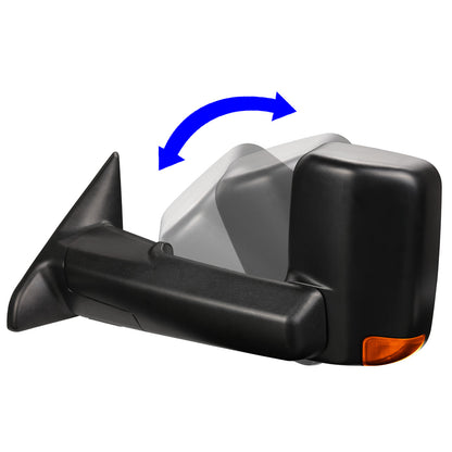 RETROVISORES EXTENDIBLES TOWING MIRROR - 09-16 DODGE RAM 1500 / 10-16 RAM 2500, 3500, 4500, 5500 - PAIR - POWERED, W/ HEATED - LED AMBER SIGNAL - BLACK