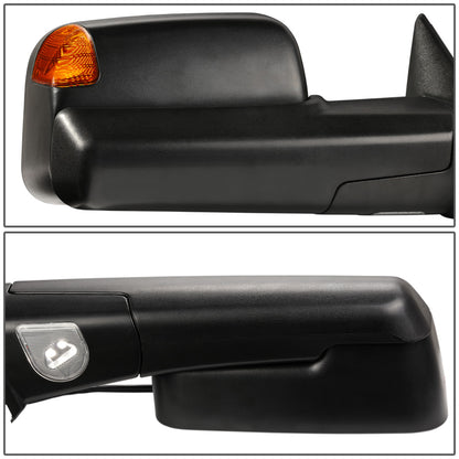RETROVISORES EXTENDIBLES TOWING MIRROR - 09-16 DODGE RAM 1500 / 10-16 RAM 2500, 3500, 4500, 5500 - PAIR - POWERED, W/ HEATED - LED AMBER SIGNAL - BLACK