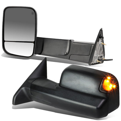 RETROVISORES EXTENDIBLES TOWING MIRROR - 09-16 DODGE RAM 1500 / 10-16 RAM 2500, 3500, 4500, 5500 - PAIR - POWERED, W/ HEATED - LED SMOKE SIGNAL - BLACK