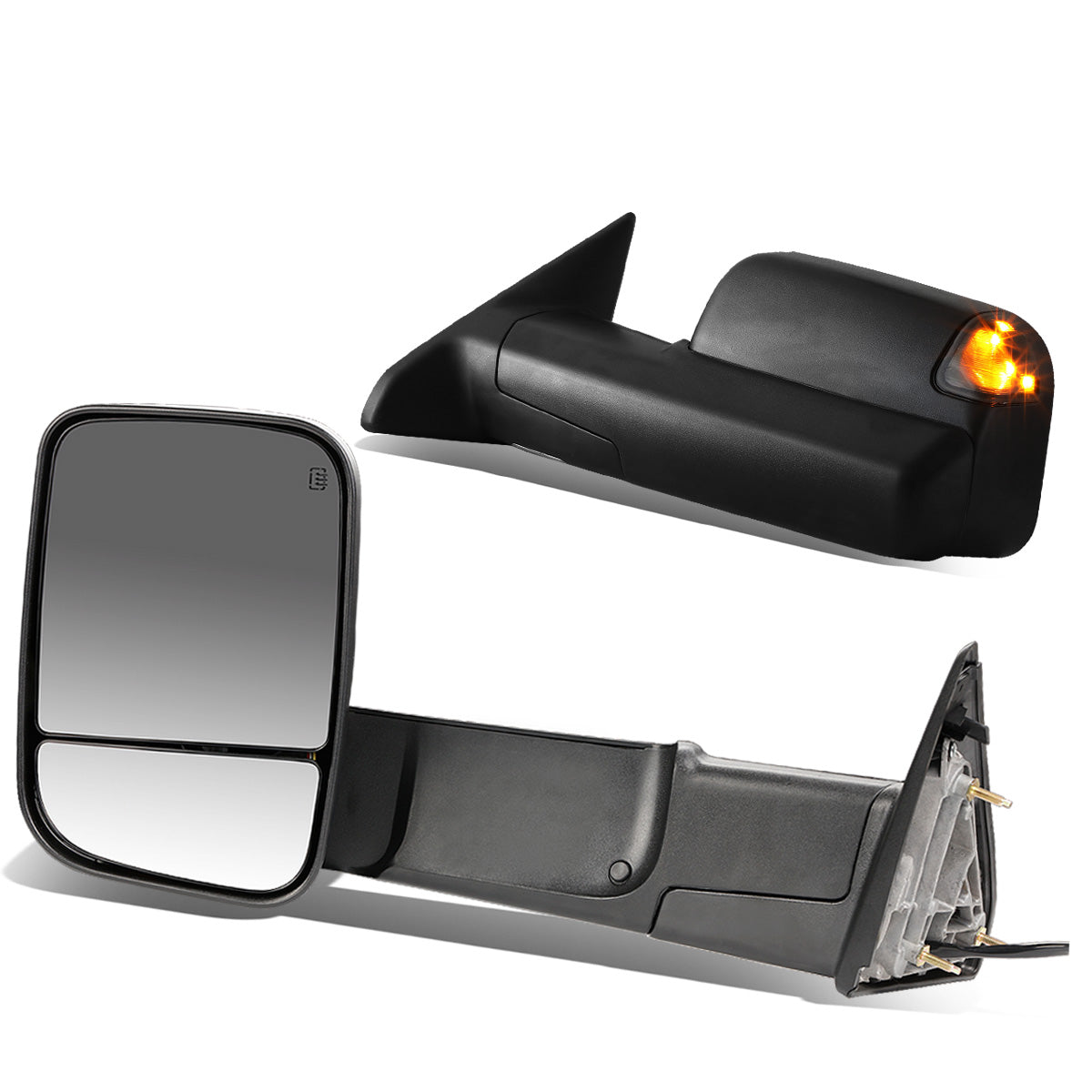 RETROVISORES EXTENDIBLES TOWING MIRROR - 09-16 DODGE RAM 1500 / 10-16 RAM 2500, 3500, 4500, 5500 - PAIR - POWERED, W/ HEATED - LED SMOKE SIGNAL - BLACK