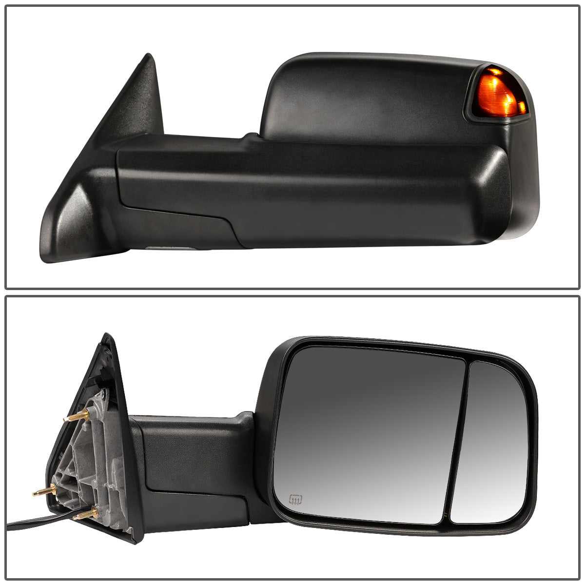 RETROVISORES EXTENDIBLES TOWING MIRROR - 09-16 DODGE RAM 1500 / 10-16 RAM 2500, 3500, 4500, 5500 - PAIR - POWERED, W/ HEATED - LED SMOKE SIGNAL - BLACK