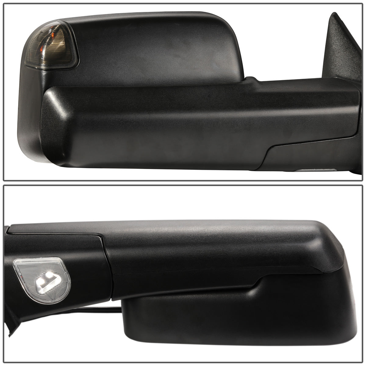 RETROVISORES EXTENDIBLES TOWING MIRROR - 09-16 DODGE RAM 1500 / 10-16 RAM 2500, 3500, 4500, 5500 - PAIR - POWERED, W/ HEATED - LED SMOKE SIGNAL - BLACK