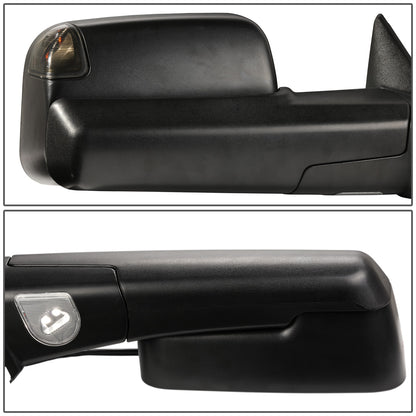RETROVISORES EXTENDIBLES TOWING MIRROR - 09-16 DODGE RAM 1500 / 10-16 RAM 2500, 3500, 4500, 5500 - PAIR - POWERED, W/ HEATED - LED SMOKE SIGNAL - BLACK