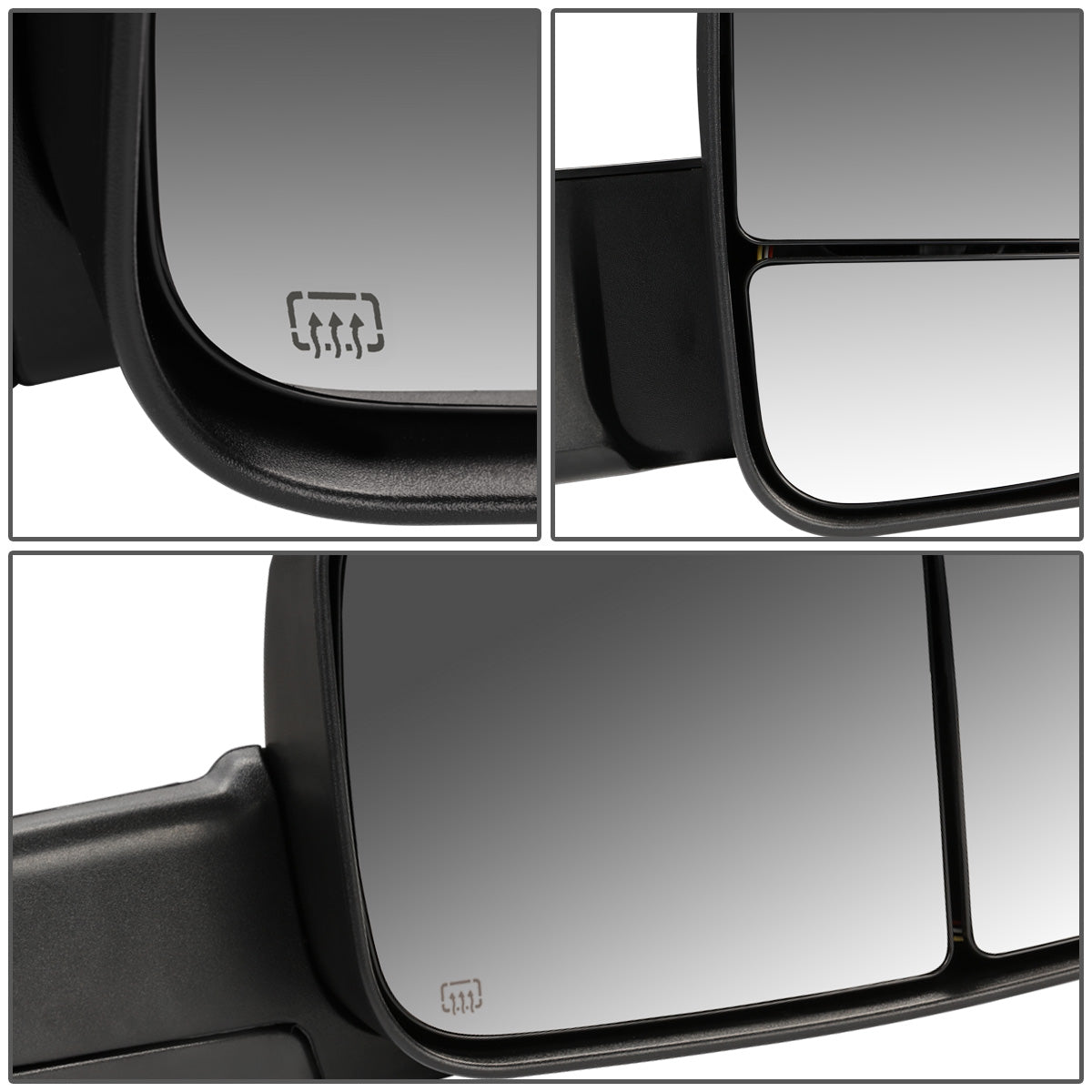 RETROVISORES EXTENDIBLES TOWING MIRROR - 09-16 DODGE RAM 1500 / 10-16 RAM 2500, 3500, 4500, 5500 - PAIR - POWERED, W/ HEATED - LED SMOKE SIGNAL - BLACK