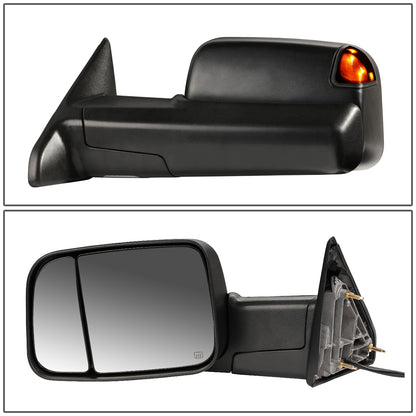RETROVISORES EXTENDIBLES TOWING MIRROR - 09-16 DODGE RAM 1500 / 10-16 RAM 2500, 3500, 4500, 5500 - LEFT - POWERED, W/ HEATED - LED SMOKE SIGNAL - BLACK