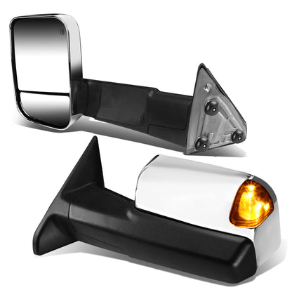RETROVISORES EXTENDIBLES TOWING MIRROR - 09-16 DODGE RAM 1500 / 10-16 RAM 2500, 3500, 4500, 5500 - PAIR - POWERED W/ HEATED W/ PUDDLE LIGHT - LED AMBER SIGNAL - CHROME