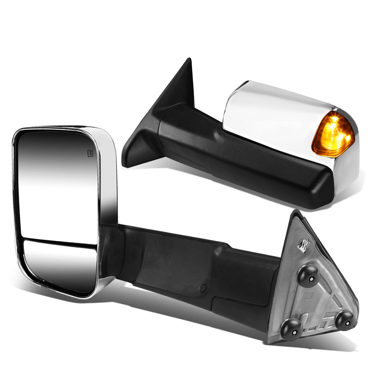 RETROVISORES EXTENDIBLES TOWING MIRROR - 09-16 DODGE RAM 1500 / 10-16 RAM 2500, 3500, 4500, 5500 - PAIR - POWERED W/ HEATED W/ PUDDLE LIGHT - LED AMBER SIGNAL - CHROME