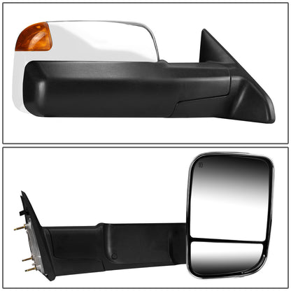 RETROVISORES EXTENDIBLES TOWING MIRROR - 09-16 DODGE RAM 1500 / 10-16 RAM 2500, 3500, 4500, 5500 - PAIR - POWERED W/ HEATED W/ PUDDLE LIGHT - LED AMBER SIGNAL - CHROME