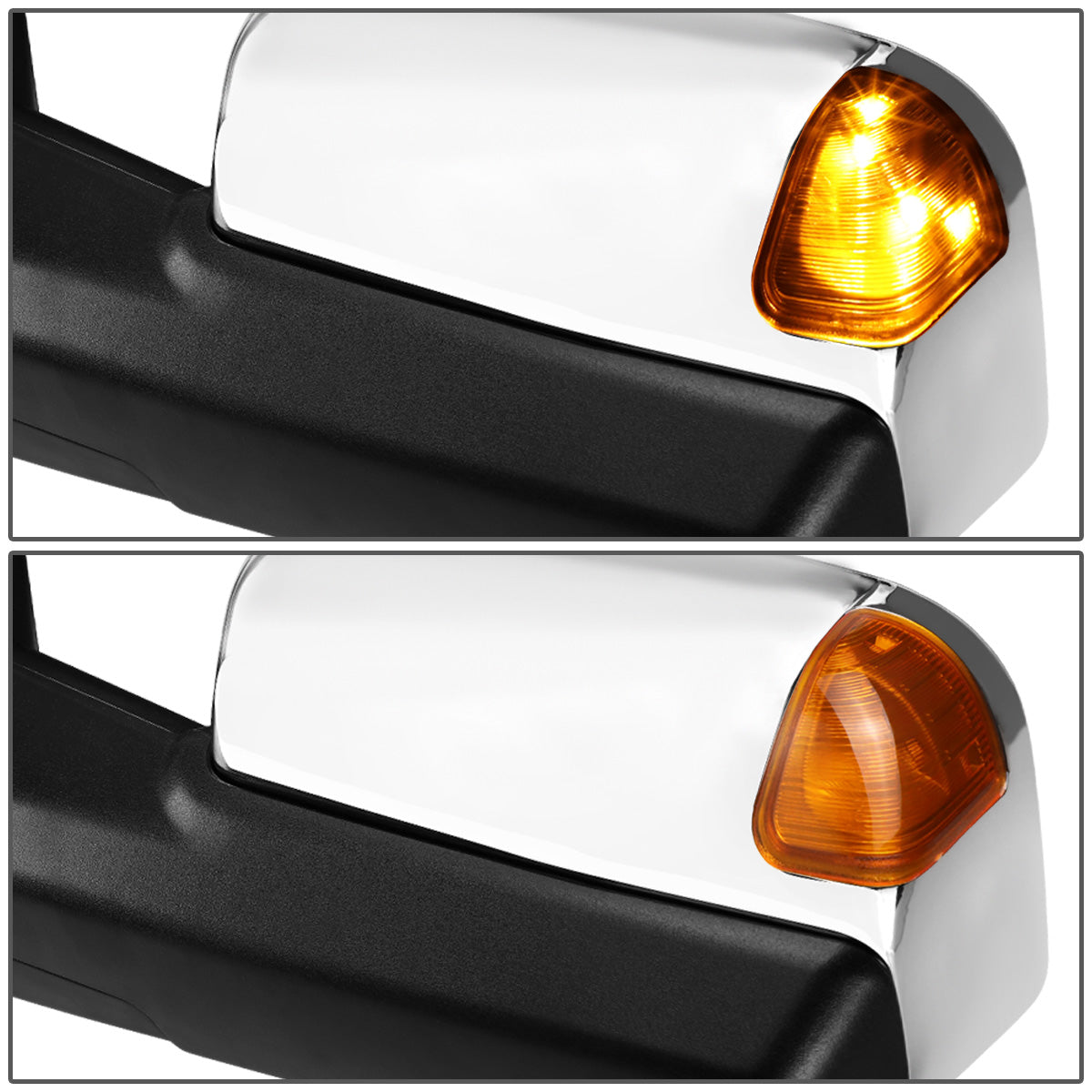 RETROVISORES EXTENDIBLES TOWING MIRROR - 09-16 DODGE RAM 1500 / 10-16 RAM 2500, 3500, 4500, 5500 - PAIR - POWERED W/ HEATED W/ PUDDLE LIGHT - LED AMBER SIGNAL - CHROME