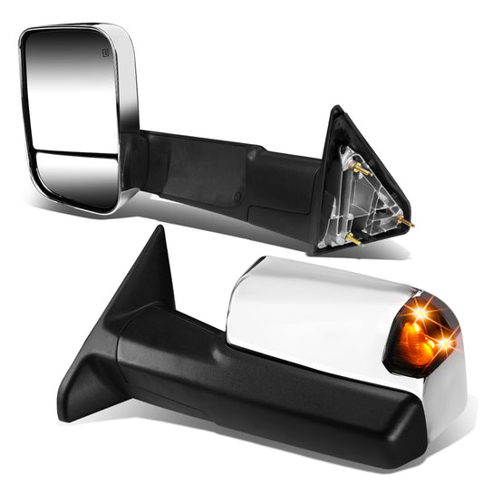 RETROVISORES EXTENDIBLES TOWING MIRROR - 09-16 DODGE RAM 1500 / 10-16 RAM 2500, 3500, 4500, 5500 - PAIR - POWERED W/ HEATED W/ PUDDLE LIGHT - LED SMOKE SIGNAL - CHROME