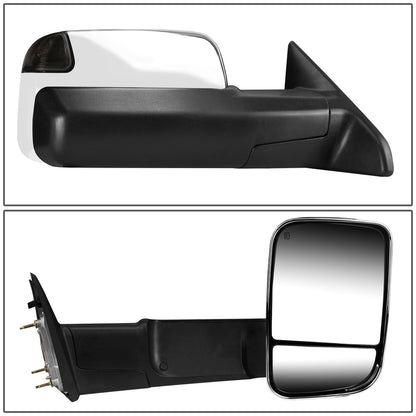 RETROVISORES EXTENDIBLES TOWING MIRROR - 09-16 DODGE RAM 1500 / 10-16 RAM 2500, 3500, 4500, 5500 - PAIR - POWERED W/ HEATED W/ PUDDLE LIGHT - LED SMOKE SIGNAL - CHROME