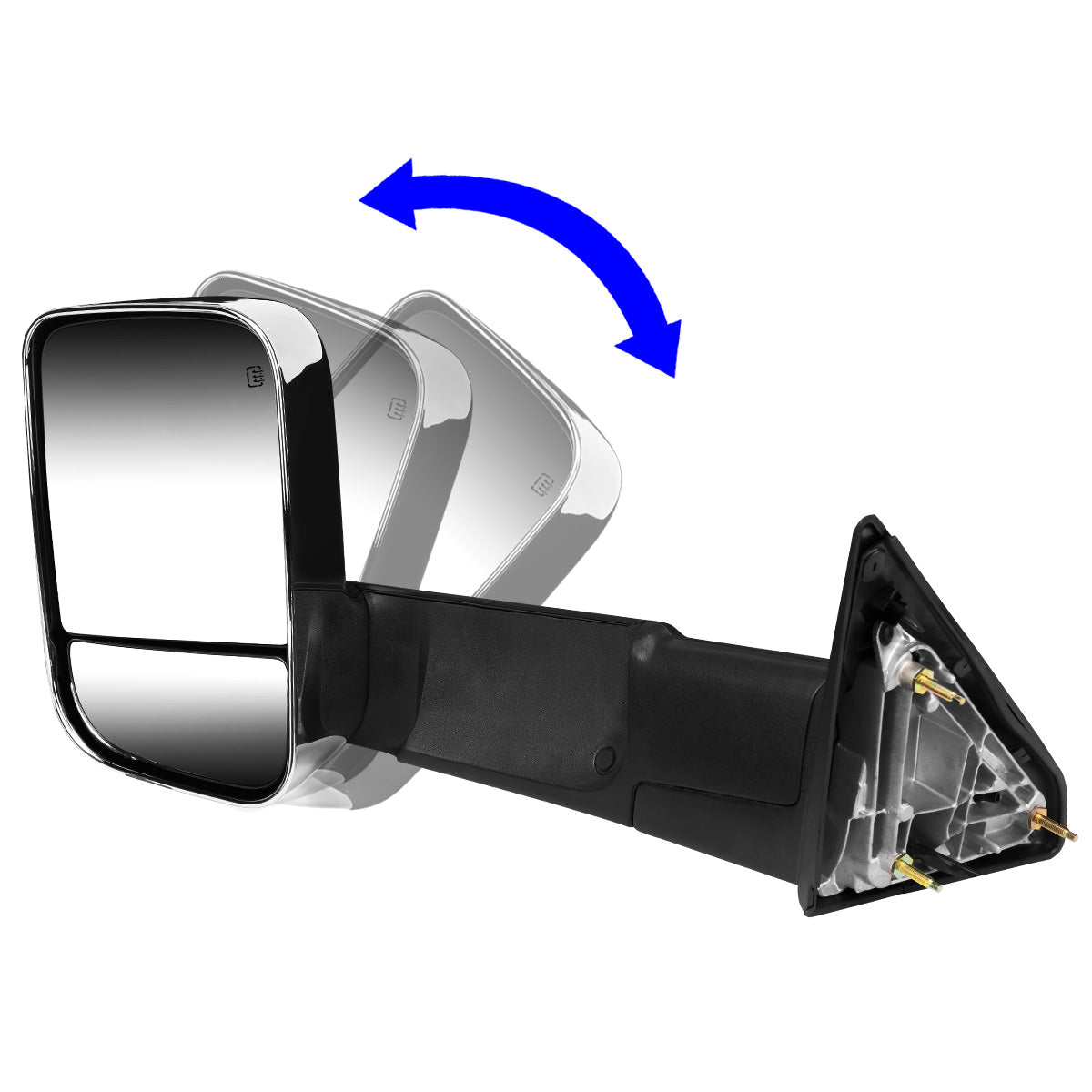 RETROVISORES EXTENDIBLES TOWING MIRROR - 09-16 DODGE RAM 1500 / 10-16 RAM 2500, 3500, 4500, 5500 - PAIR - POWERED W/ HEATED W/ PUDDLE LIGHT - LED SMOKE SIGNAL - CHROME