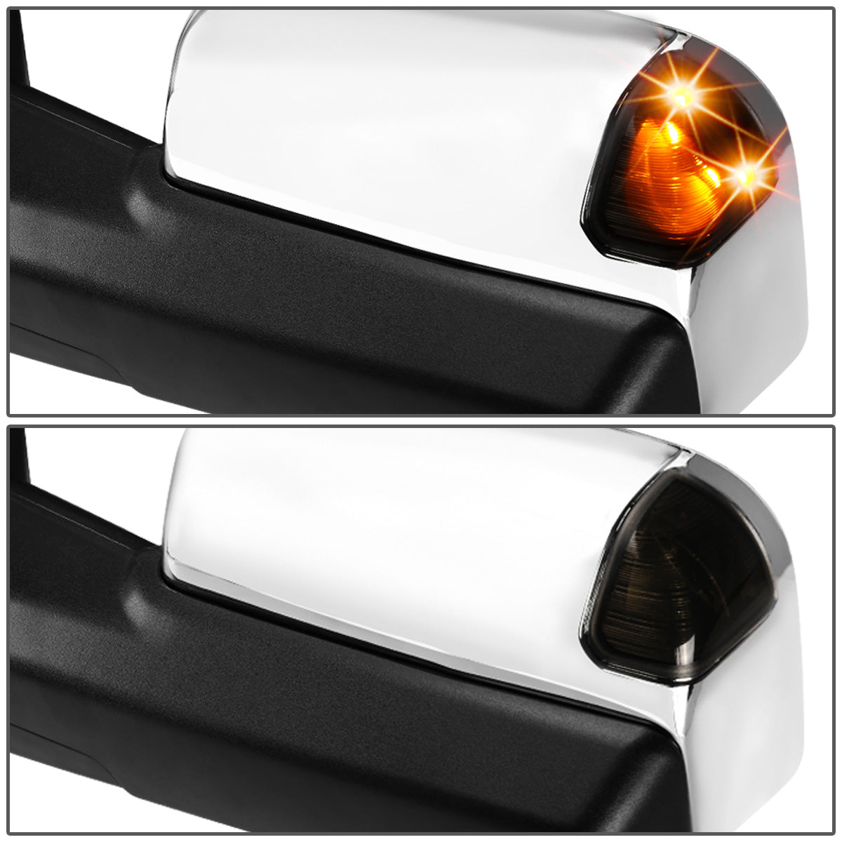 RETROVISORES EXTENDIBLES TOWING MIRROR - 09-16 DODGE RAM 1500 / 10-16 RAM 2500, 3500, 4500, 5500 - PAIR - POWERED W/ HEATED W/ PUDDLE LIGHT - LED SMOKE SIGNAL - CHROME