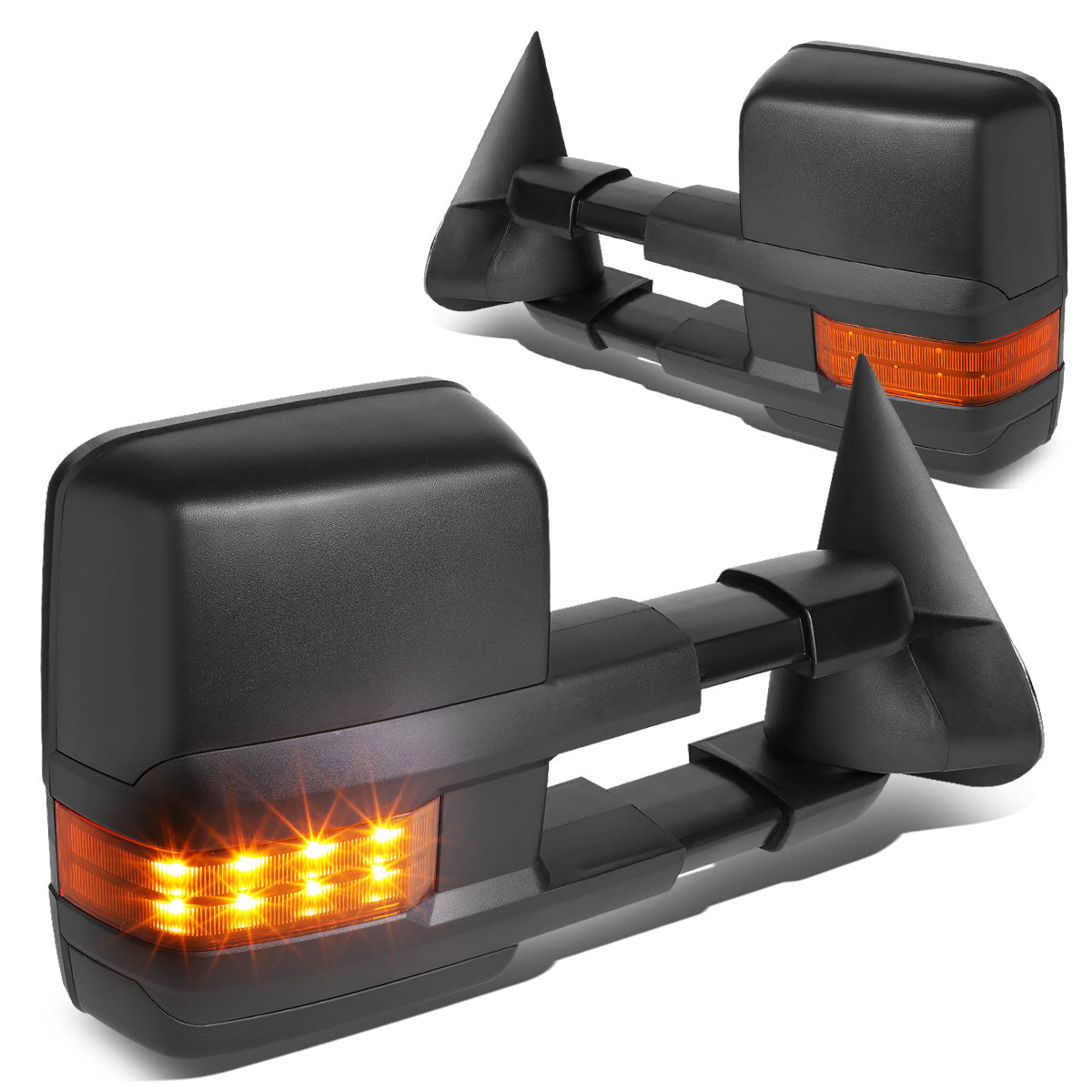 RETROVISORES EXTENDIBLES TOWING MIRROR - 03-06 CHEVY SILVERADO, GMC SIERRA, CHEVY TAHOE, CHEVY SUBURBAN, GMC YUKON, CADILLAC ESCALADE, CHEVY AVALANCHE / 2007 CHEVY SILVERADO CLASSIC, GMC SIERRA CLASSIC - PAIR - MANUAL W/O HEATED - AMBER SIGNAL - BLACK